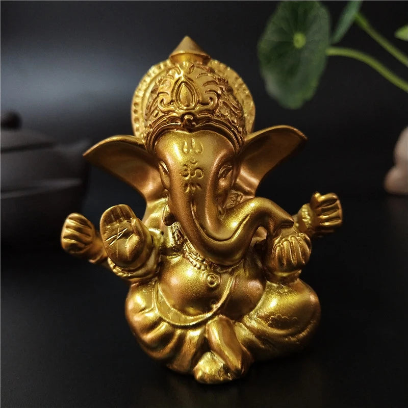 Lord Ganesha Buddha Statue Indian Elephant God Sculptures Gold Ganesh Figurines Ornaments Home Garden Buddha Decoration Statues