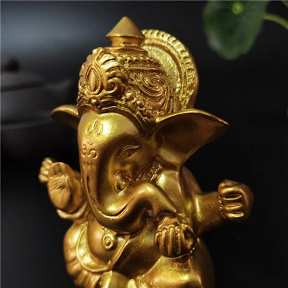 Lord Ganesha Buddha Statue Indian Elephant God Sculptures Gold Ganesh Figurines Ornaments Home Garden Buddha Decoration Statues