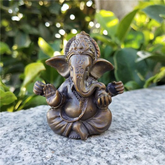 Stone Color Ganesha Statue Buddha Elephant Hindu God Sculpture Figurines Home Zen Garden Outdoor Decoration Landscape Ornaments