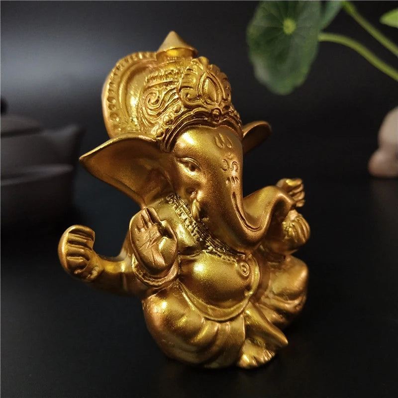 Lord Ganesha Buddha Statue Indian Elephant God Sculptures Gold Ganesh Figurines Ornaments Home Garden Buddha Decoration Statues