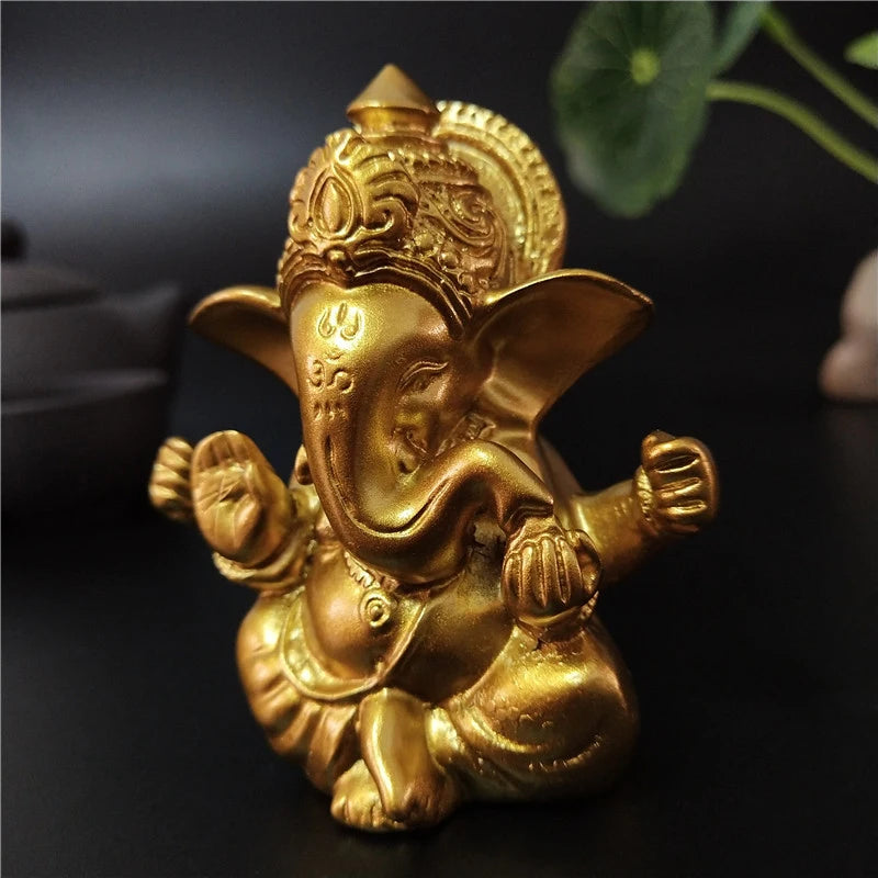 Lord Ganesha Buddha Statue Indian Elephant God Sculptures Gold Ganesh Figurines Ornaments Home Garden Buddha Decoration Statues