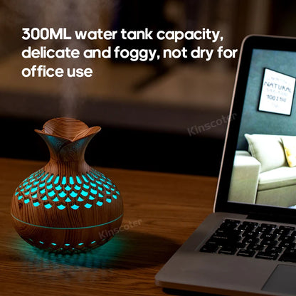 Tranquil Mist: Wood Grain Aromatherapy Diffuser with RGB Mood Lighting