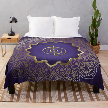 Reiki Healing Cho Ku Rei, Golden Mandala Throw Blanket Soft Blanket Blankets For Bed