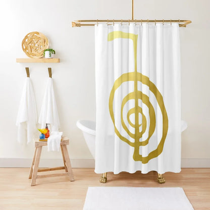 Shower Curtain For Bathroom with Reiki Healing Symbol elemental Gold Power Symbol.