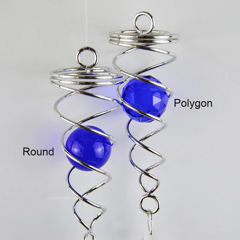 1pc Gazing Ball Spiral Tail Wind Spinner Stabilizer Stainless Steel Round Crystal Sun Catcher Hanging Swivel Hook Garden Decor