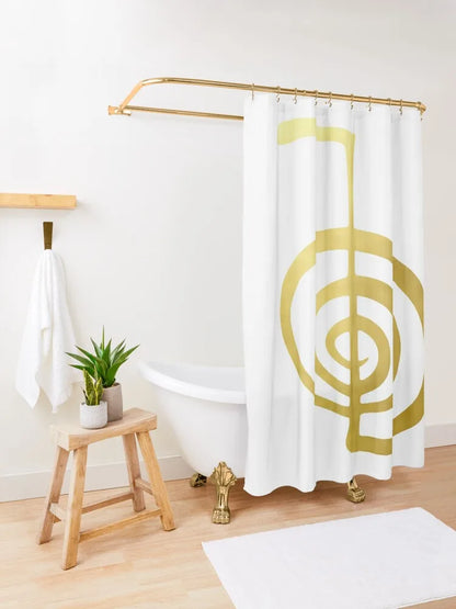 Shower Curtain For Bathroom with Reiki Healing Symbol elemental Gold Power Symbol.