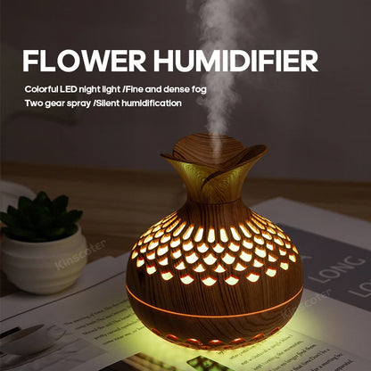 Tranquil Mist: Wood Grain Aromatherapy Diffuser with RGB Mood Lighting