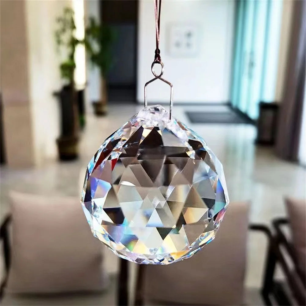 Hanging Clear Faceted Crystal Lighting Ball Prisms DIY Pendant Curtain Chandelier Lamp Decoration Sun Catcher Rainbow Pendant