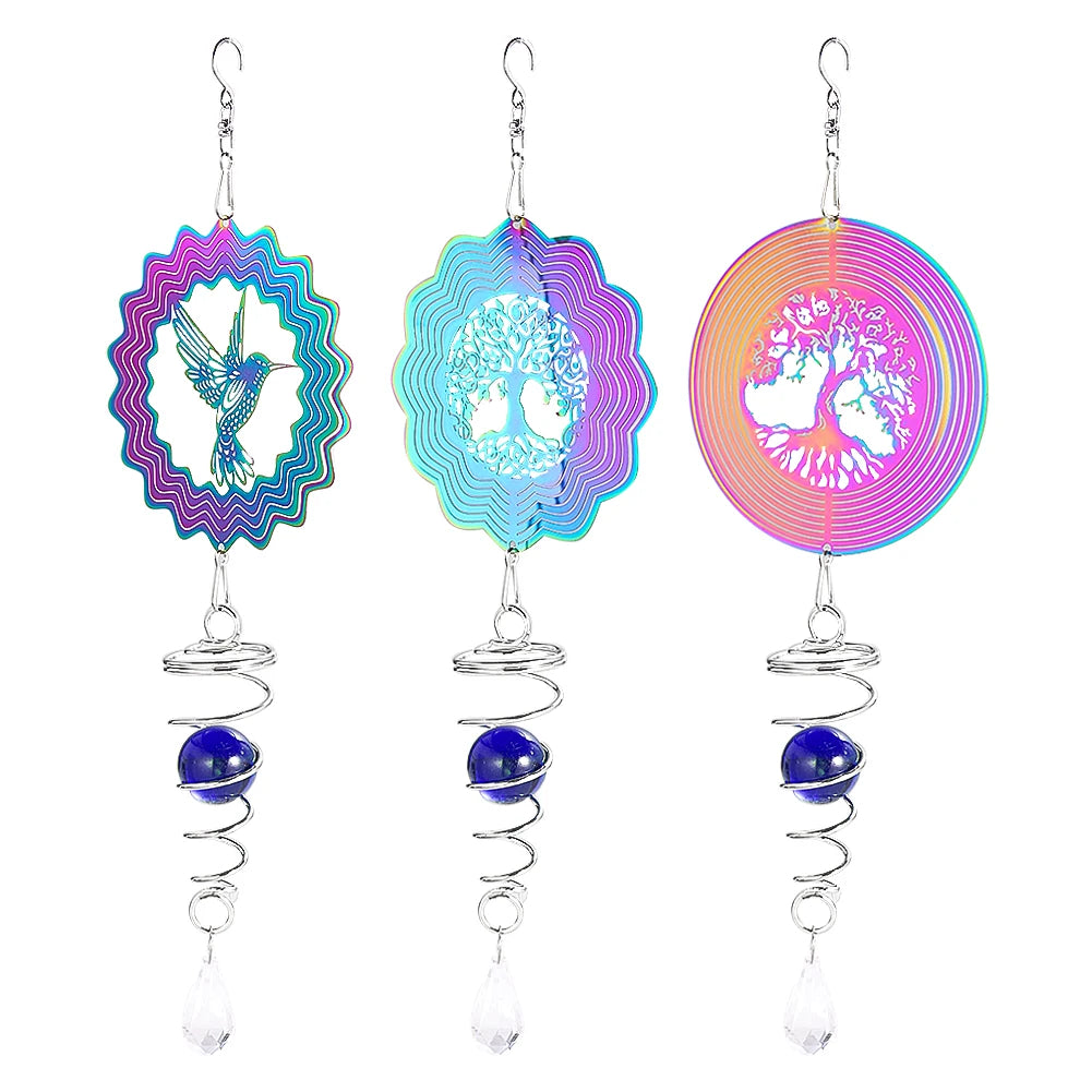 Gradient Color Wind Spinner Stabilizer Gazing Ball Spiral Tail Tree of Life Wind Chimes Catcher Pendant Garden Hanging Decor