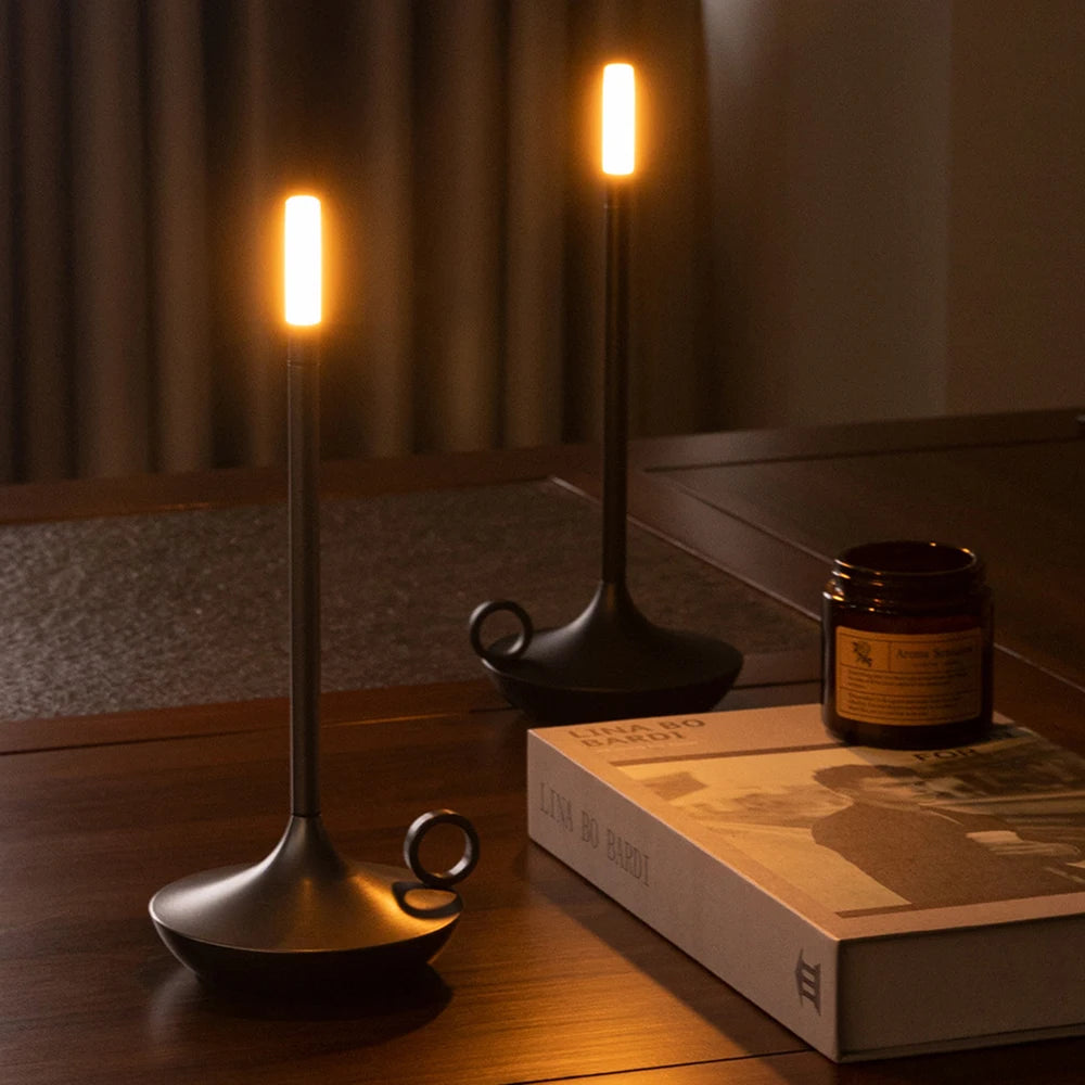 GlowEase Wireless Desk Lamp – Rechargeable LED Warm Candle Light for Bedside & Camping