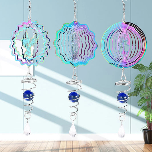 Gradient Color Wind Spinner Stabilizer Gazing Ball Spiral Tail Tree of Life Wind Chimes Catcher Pendant Garden Hanging Decor