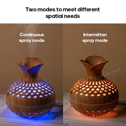 Tranquil Mist: Wood Grain Aromatherapy Diffuser with RGB Mood Lighting