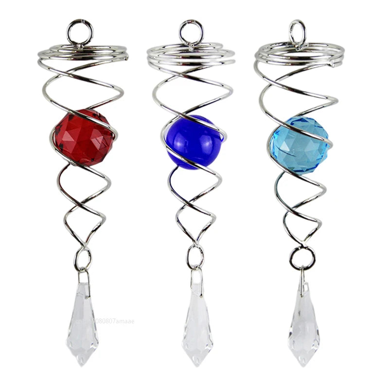 1pc Gazing Ball Spiral Tail Wind Spinner Stabilizer Stainless Steel Round Crystal Sun Catcher Hanging Swivel Hook Garden Decor